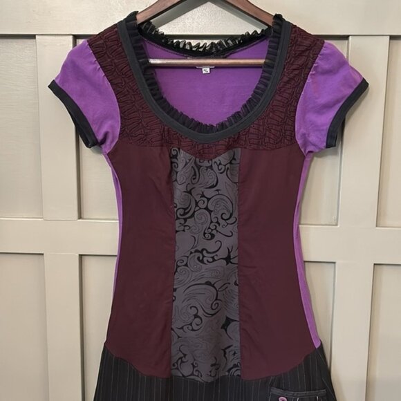 Kollontai Cory Tunic Whimsigoth Lace Mixed Media Purple Black Size Medium - Picture 3 of 7